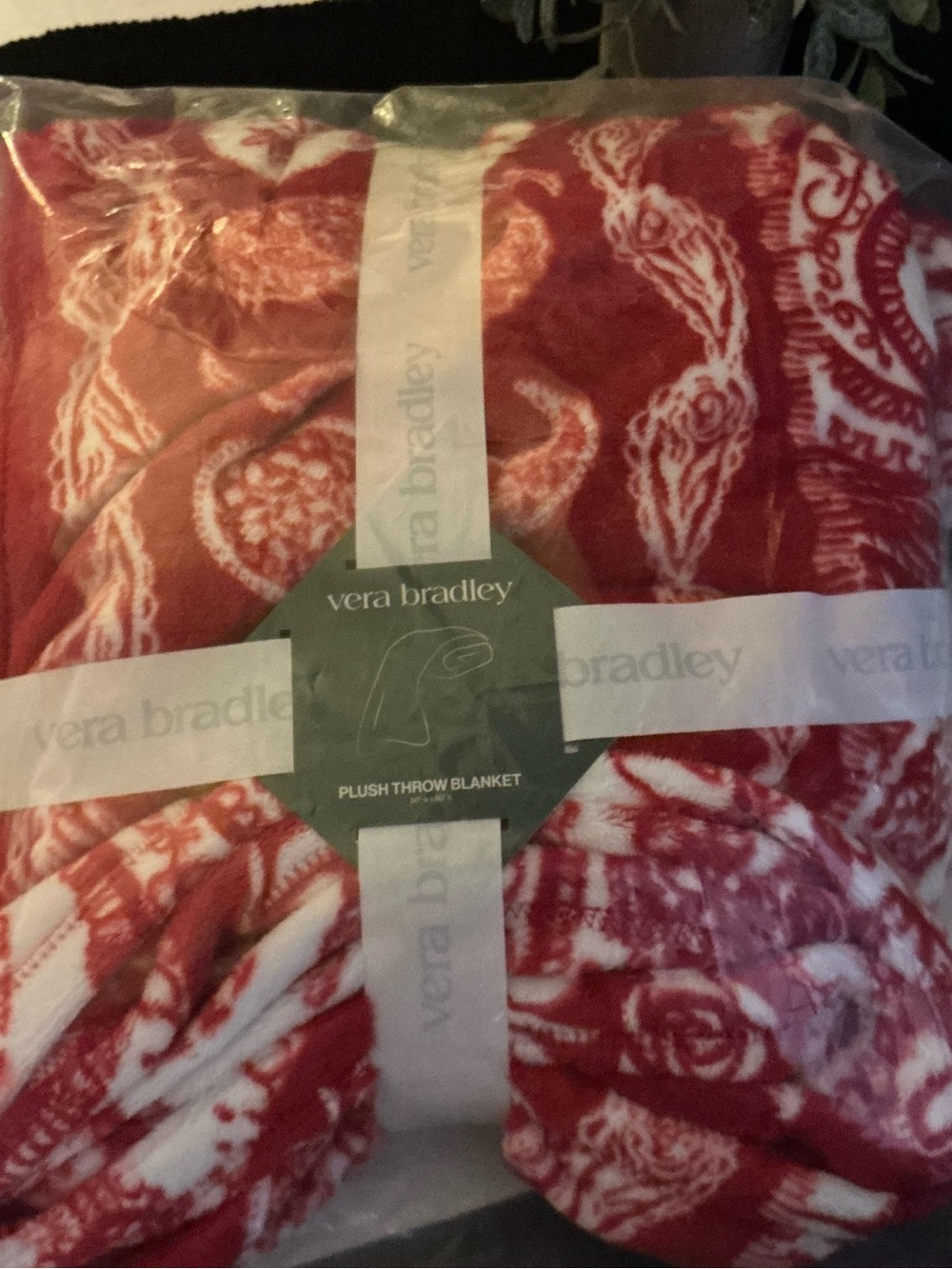 Vera Bradley Red & White Plush Paisley Throw Blanket